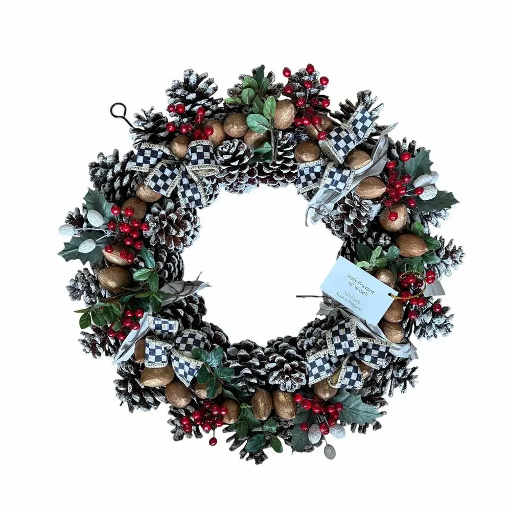 NEW Mackenzie Childs Holly Pinecone 16″ Wreath